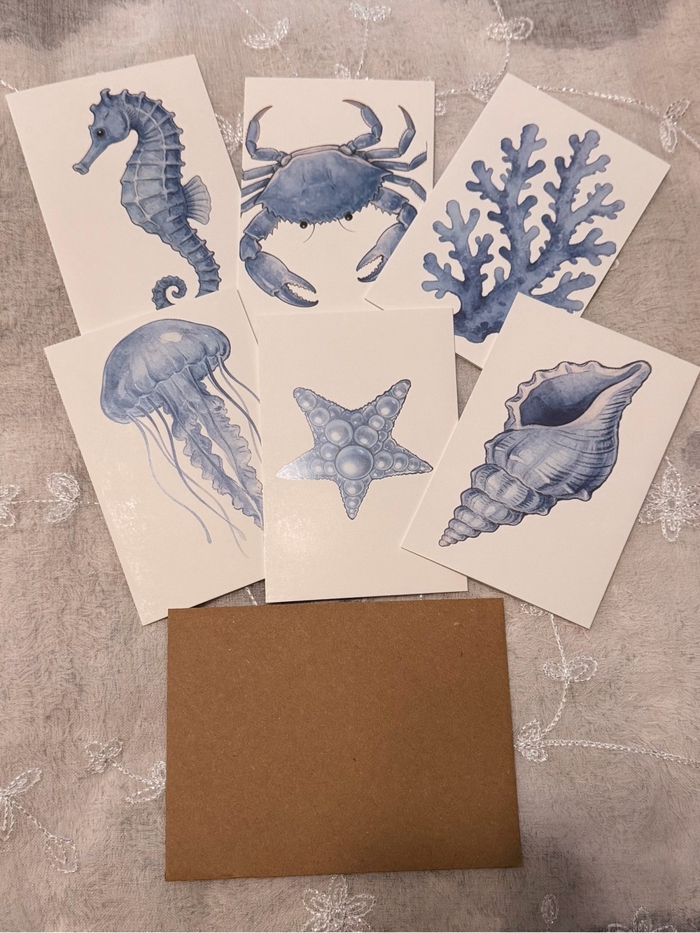 6 pc Coastal Blue Sea Life Notecard Set -
